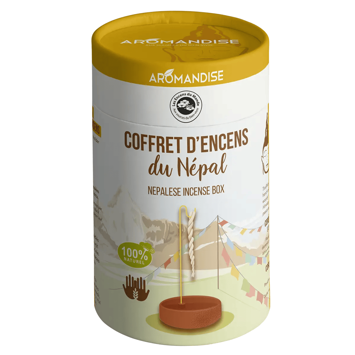 AROMANDISE – NEPAL INCENSE BOX ( COFNEP ) - Florasense Ajándékcsomag 3 féle nepáli füstölőzsinórral, zsinórtartóval / égetővel, dekoratív csomagolásban